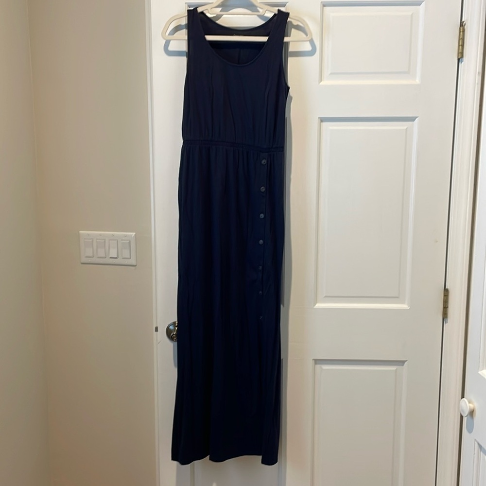 Garnet Hill navy scoop neck elastic waist sleeveless maxi dress